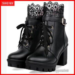 Women's Chunky Platform Ankle Boots Lace Up Gothic Block Heel Punk Shoes